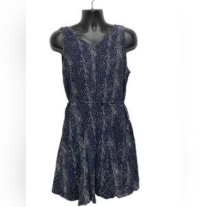 LOFT Navy Blue Star Print Sleeveless Dress | Women’s XL Belted Fit & Flare